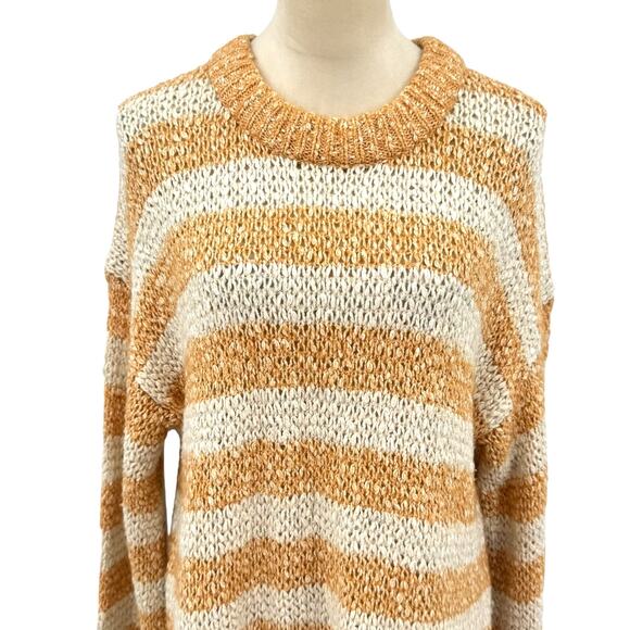 Madewell Baez Orange & Cream Stripe Chunky Open Knit Relaxed Pullover Sweater - Picture 8 of 14